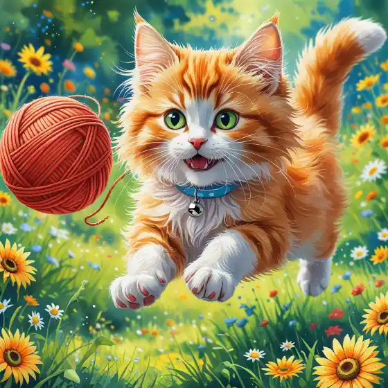 قطة لونا تلعب بالكرة - تم إنشاؤها بـ Leonardo.Ai